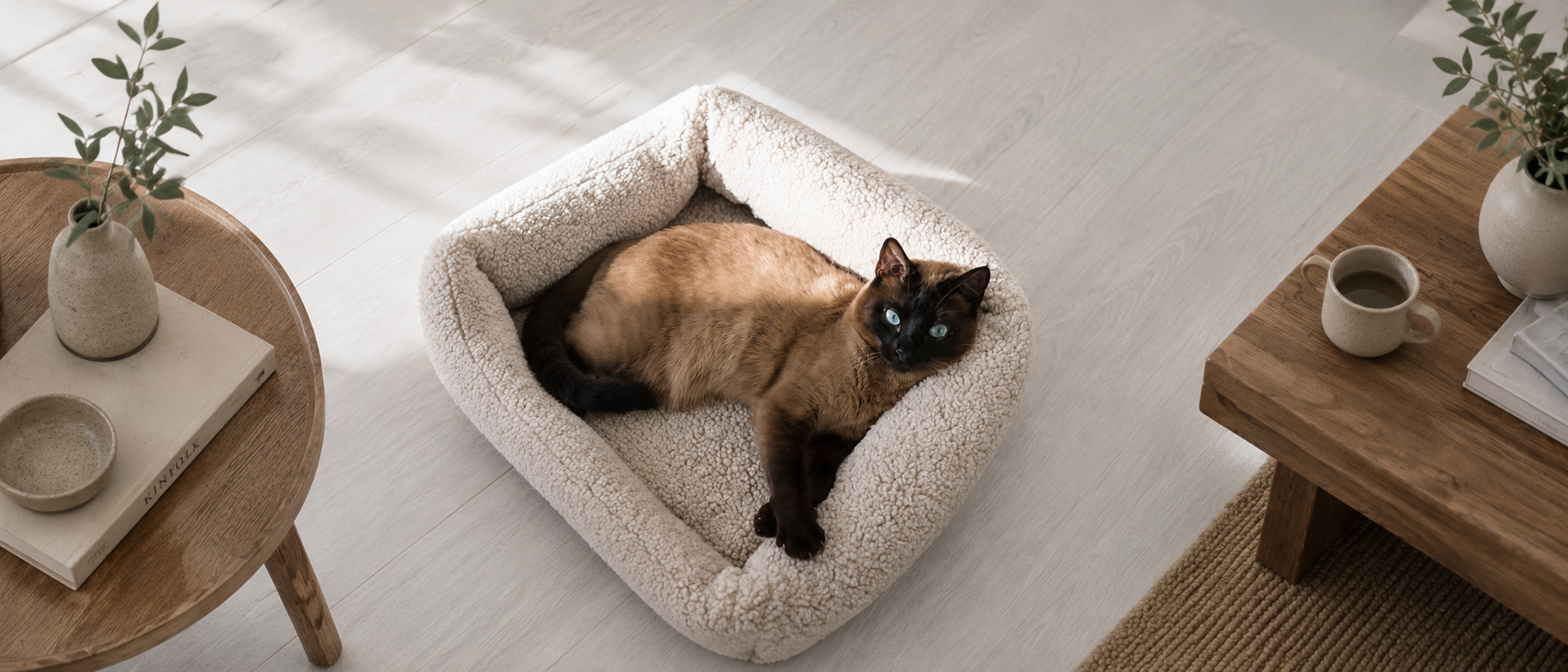 Comfortable pet bed in a warm modern home